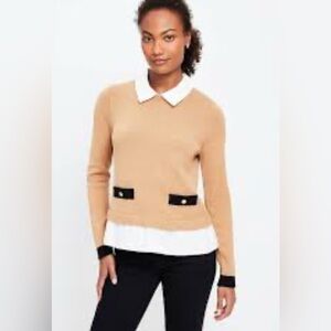 LOFT Camel and Black Women's Crew Neck Sweater